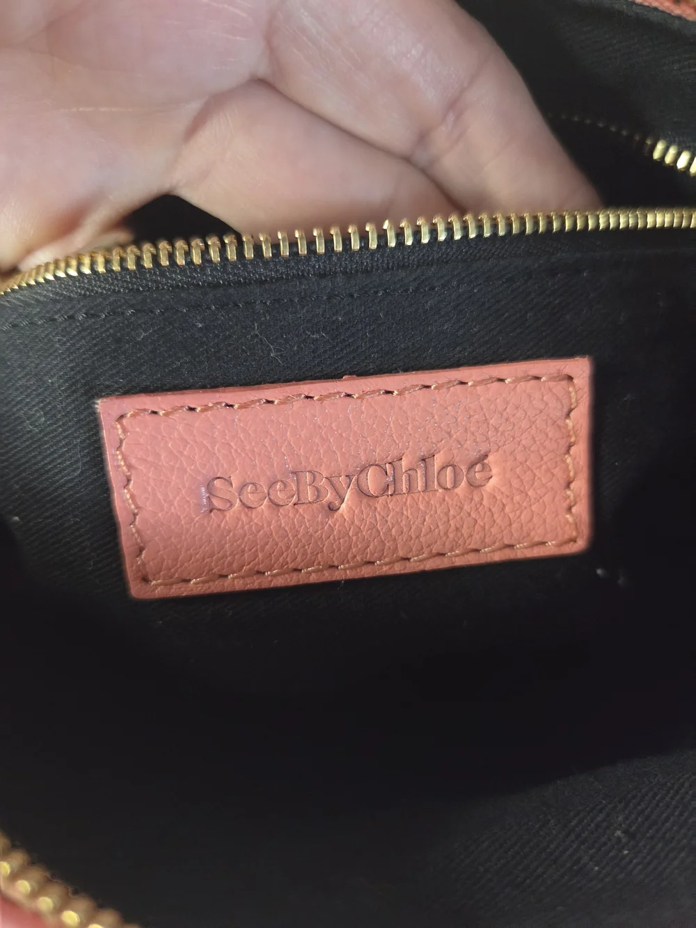 See By Chloe Embroidered Logo Pink Leather Shoulder Bag Satchel Hobo Handbag
